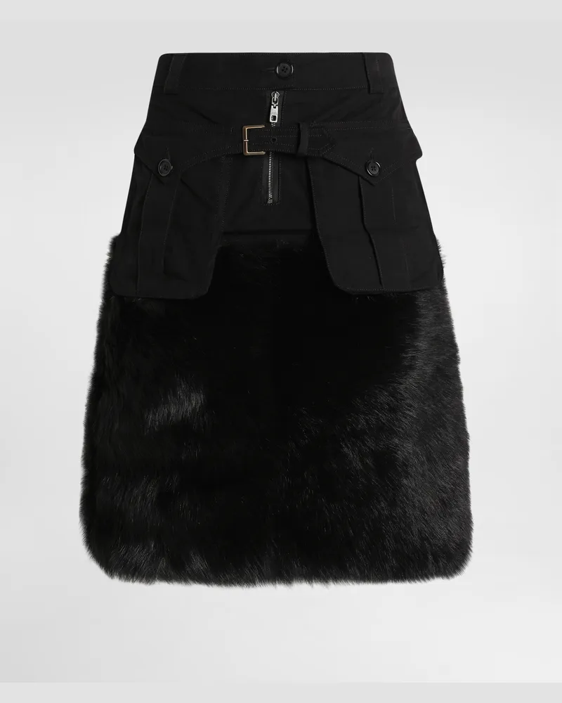 Dolce & Gabbana Midi Skirt With Fur - Frau Röcke Schwarz Black