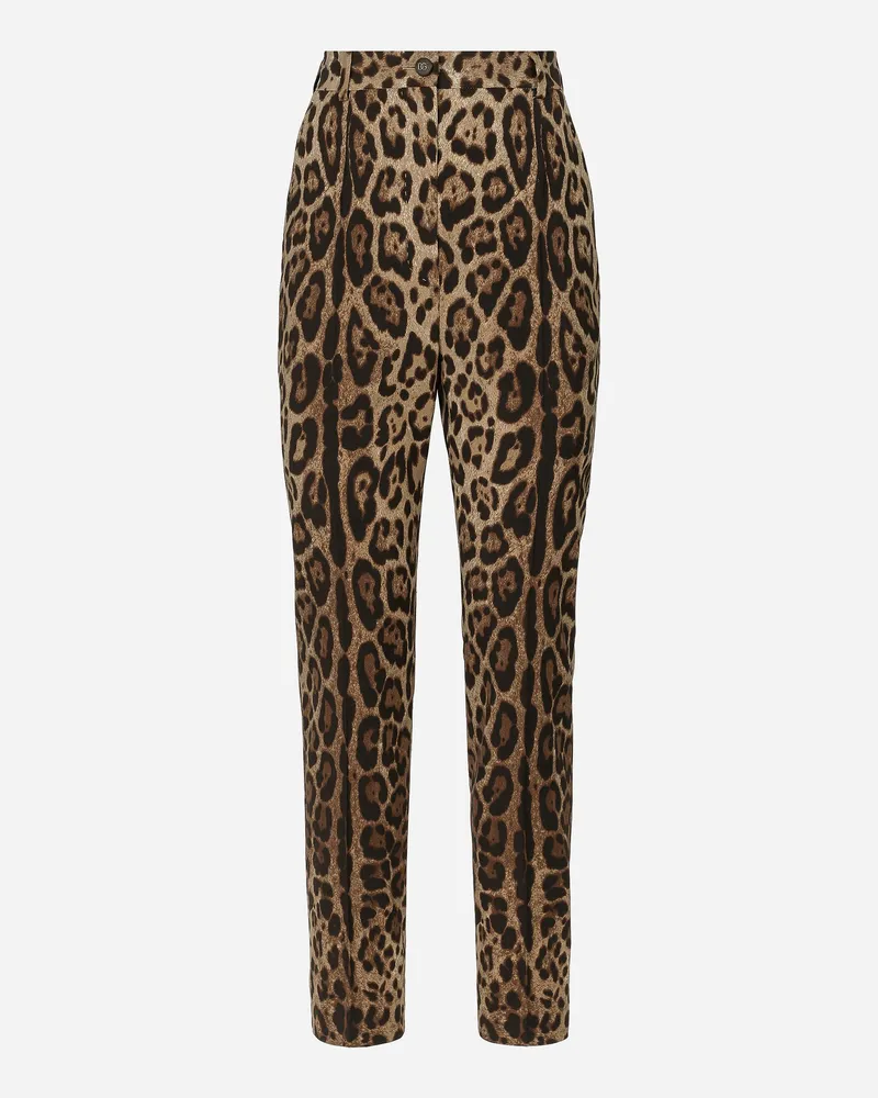Dolce & Gabbana Wollhose Mit Hohem Bund Leoprint - Frau Hosen Und Shorts Animalprint Wolle Animal-print