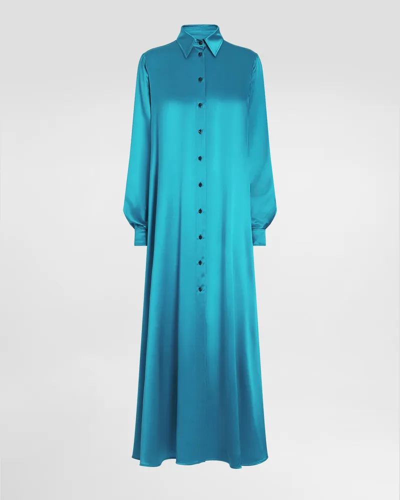 Dolce & Gabbana Langer Kaftan Aus Seidensatin - Frau Kleider Grün Grün
