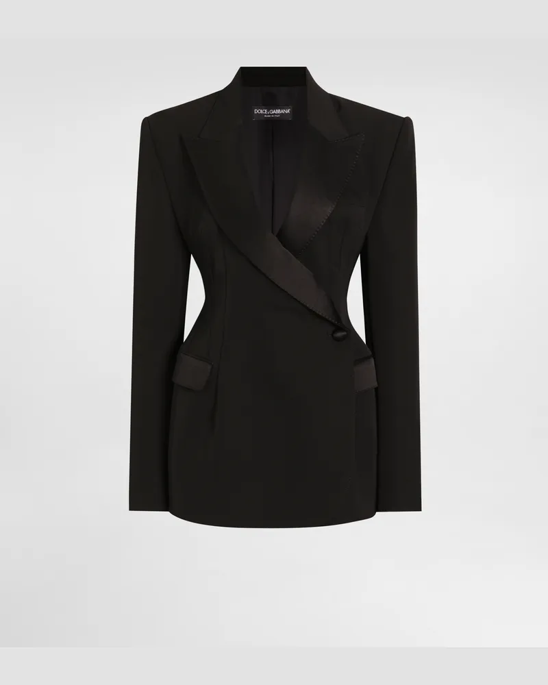 Dolce & Gabbana Zweireihige Smokingjacke Aus Wollgabardine - Frau Blazer Schwarz Wolle Schwarz