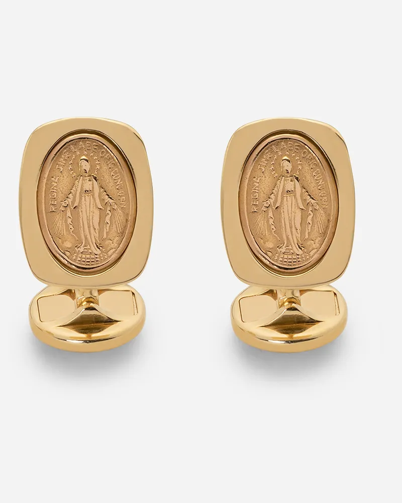 Dolce & Gabbana Devotion Yellow Gold Cufflinks With A Red Gold Virgin Mary Medallion - Mann Bijoux Gelb/rot Gelb