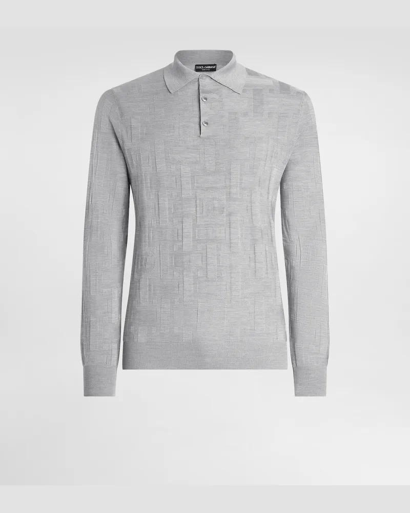 Dolce & Gabbana Poloshirt Aus Seide Mit Jacquardlogo - Mann Strickwaren Grau Grau