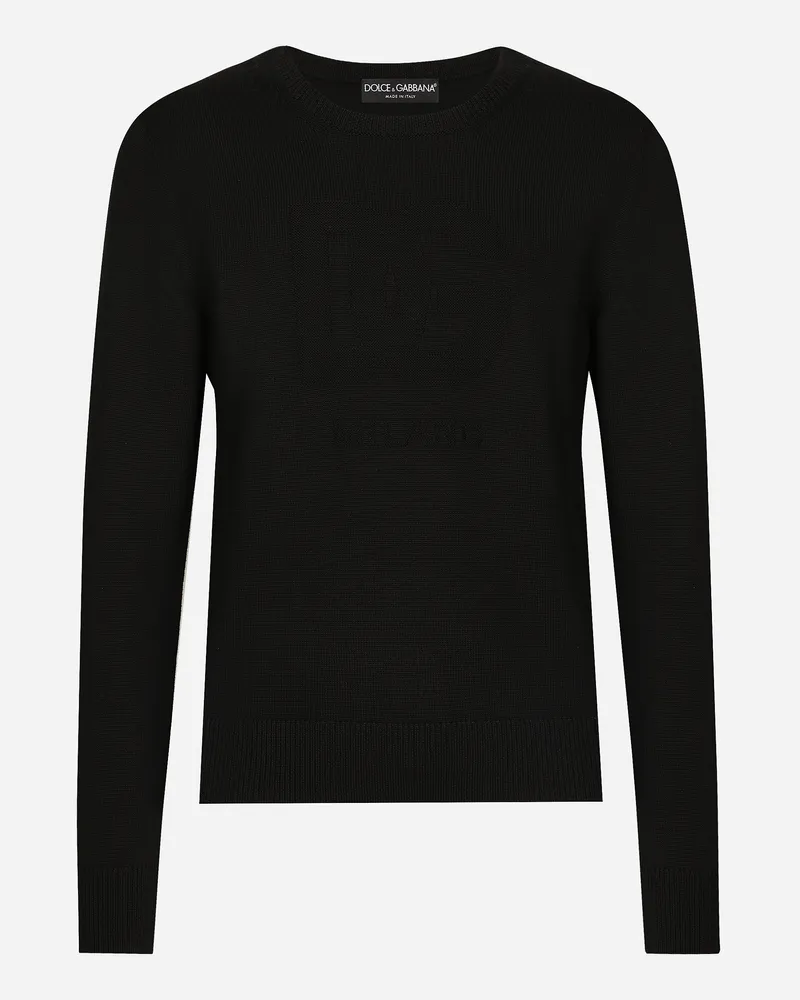 Dolce & Gabbana Rundhalspullover Aus Wolle Dg-logo - Mann Strickwaren Schwarz Schwarz