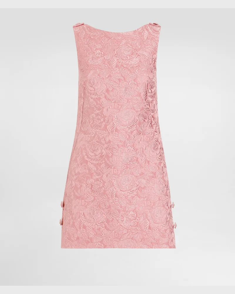 Dolce & Gabbana Kurzes Shiftkleid Aus Floralem Matelassé-jacquard - Frau Kleider Rosa Rosa