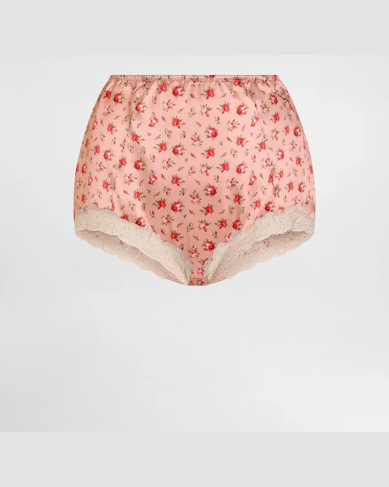 Dolce & Gabbana Small Rose-print Lace And Satin Briefs - Frau Unterwäsche Mehrfarbig Mehrfarbig