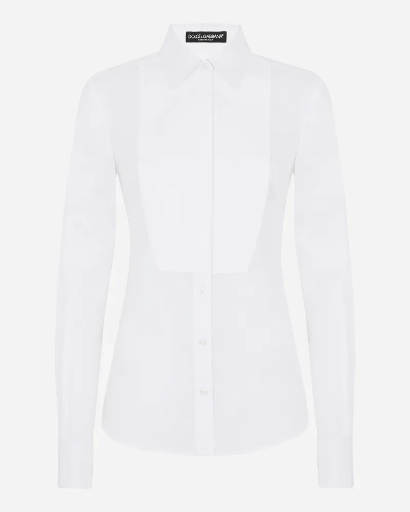 Dolce & Gabbana Stretch Poplin Tuxedo Shirt - Frau Blusen Und Tops Wei� Baumwolle Weiss