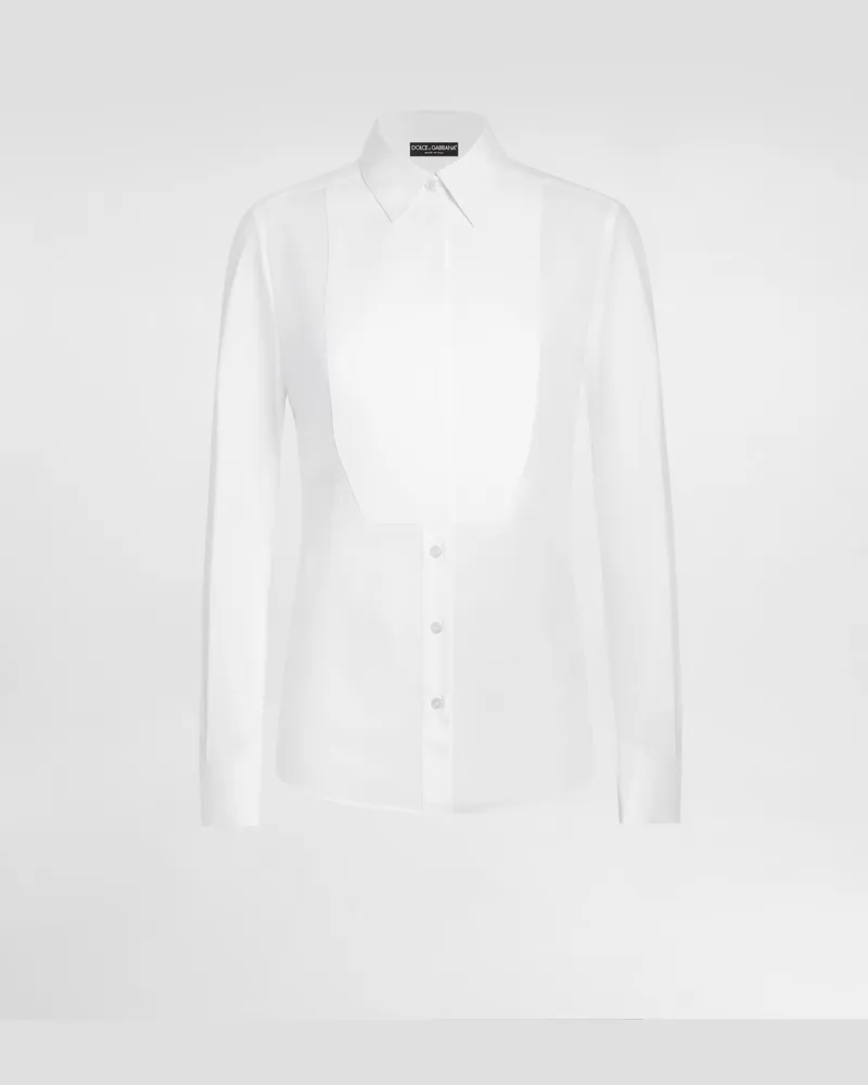 Dolce & Gabbana Stretch Poplin Tuxedo Shirt - Frau Blusen Und Tops Wei� Baumwolle Weiss
