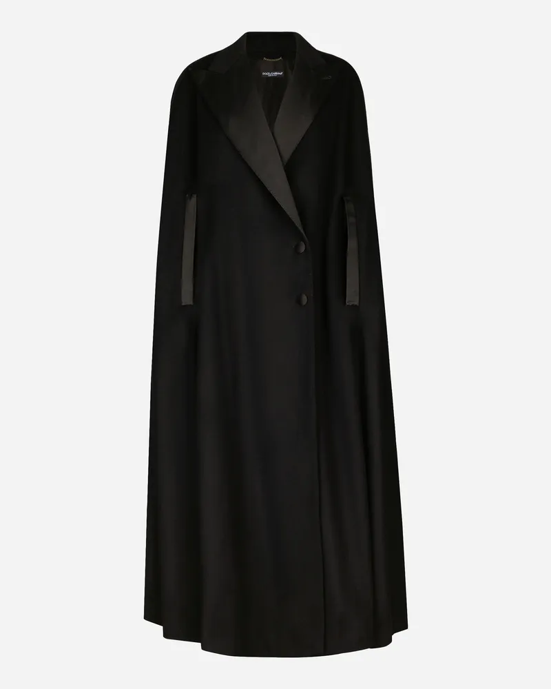 Dolce & Gabbana Einreihiges Cape Aus Wolle Und Kaschmir - Frau Mäntel Und Jacken Schwarz Wolle Schwarz