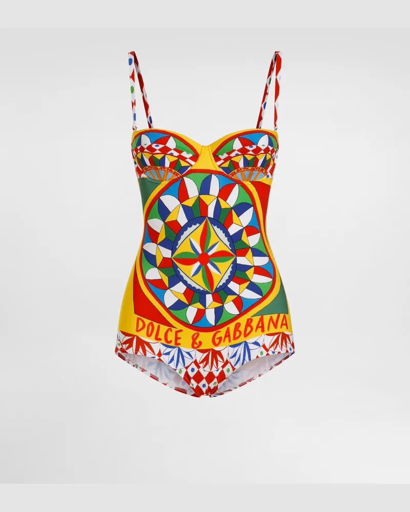 Dolce & Gabbana Balconette-badeanzug Carretto-print - Frau Bademode Carretto-print Stoff Rot