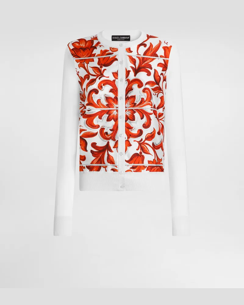 Dolce & Gabbana Cardigan Aus Seide Und Twill Mit Majolika-print - Frau Strickwaren Multicolor Multicolor
