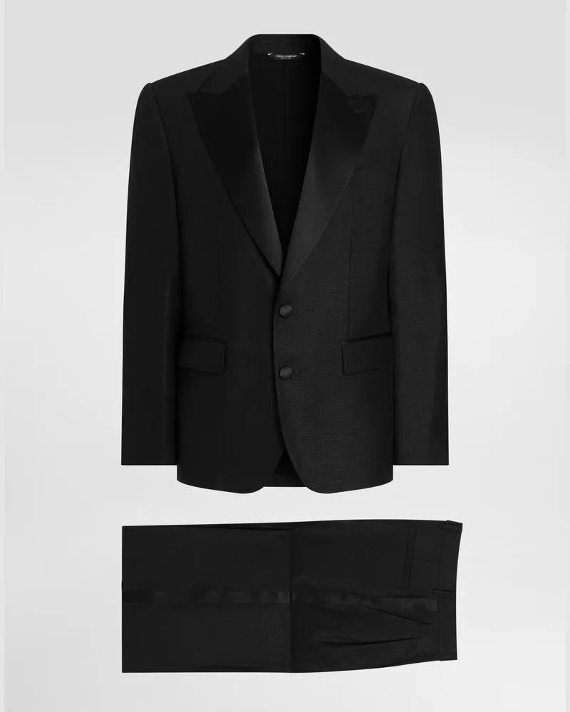 Dolce & Gabbana Single-breasted Suit In Linen Canvas - Mann Anzüge Und Blazer Schwarz Black