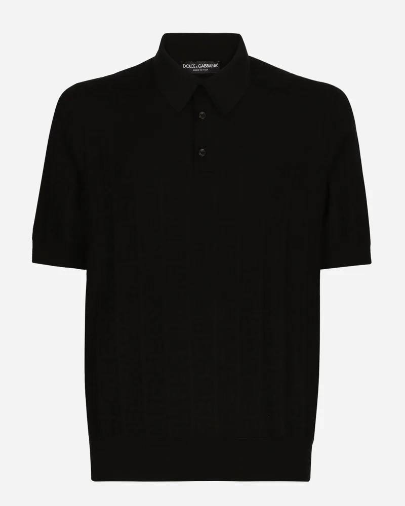 Dolce & Gabbana Poloshirt Aus Seidenjacquard Dg-logo - Mann Strickwaren Schwarz Seide Schwarz