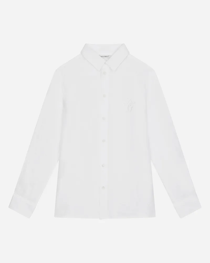Dolce & Gabbana Hemd Aus Leinen Mit Dg-stickerei - Mann Wei� Leinen Weiss