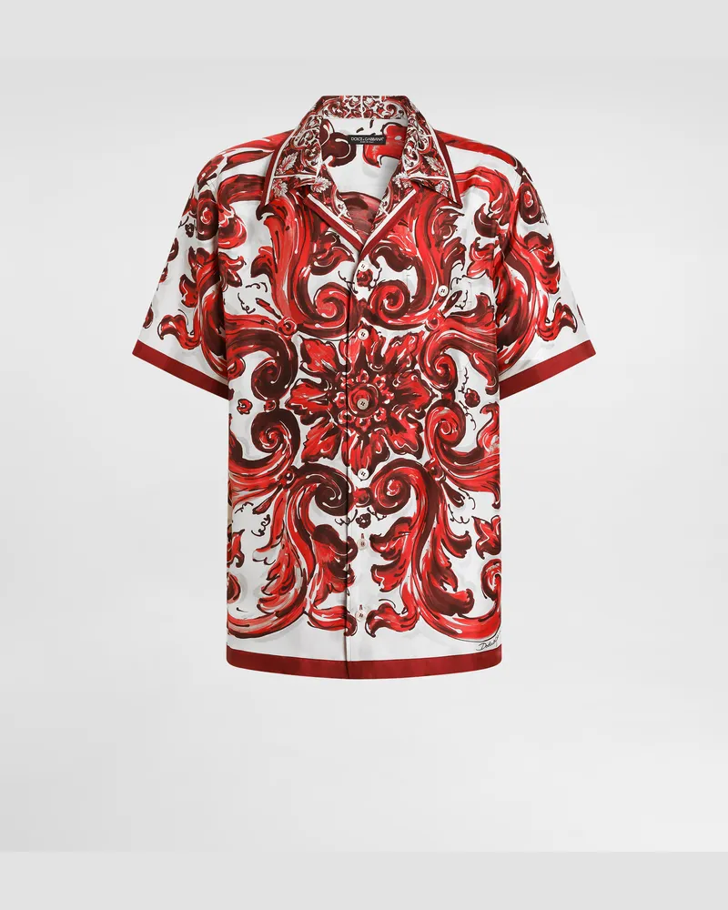 Dolce & Gabbana Hawaiihemd Aus Seidentwill Mit Majolika-print - Mann Hemden Mehrfarbig Mehrfarbig