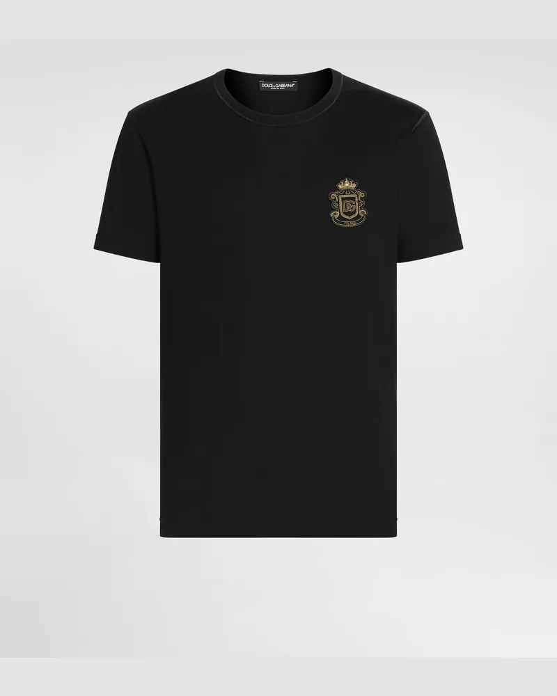 Dolce & Gabbana T-shirt With Heraldic Patch - Mann T-shirts Und Polos Schwarz Black