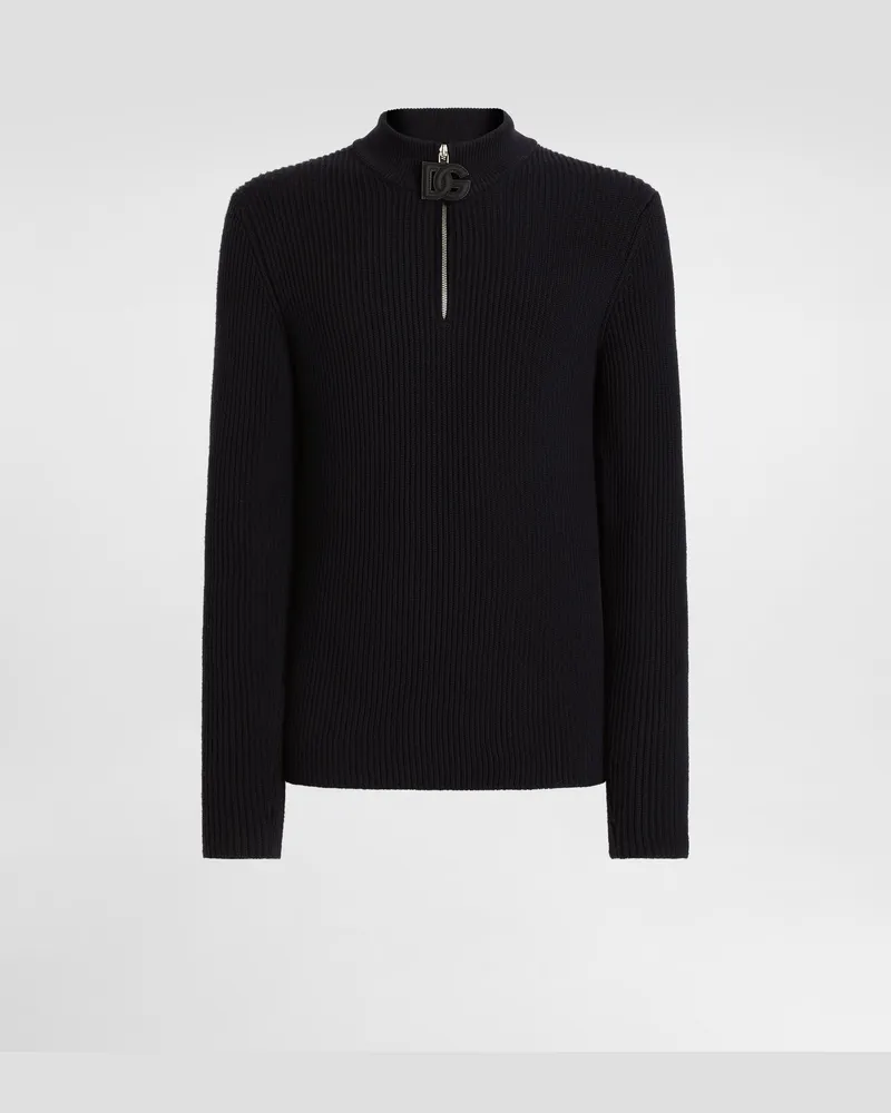 Dolce & Gabbana Rollkragenpullover Mit Reißverschluss Und Logo - Mann Strickwaren Blau Blau