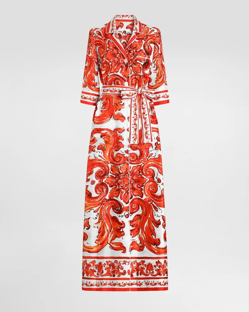 Dolce & Gabbana Mantel Aus Seide Mit Majolika-print In Wickelstil - Frau Mäntel Und Jacken Mehrfarbig Mehrfarbig