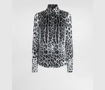 Bluse Aus Seidensatin Leoprint - Frau Blusen Und Tops Drucken