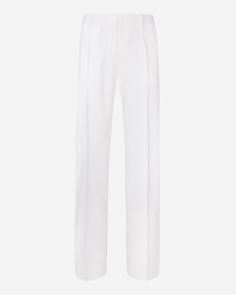 Dolce & Gabbana Hose Aus Wollstretch Mit Geradem Bein - Mann Hosen Und Shorts Wei White