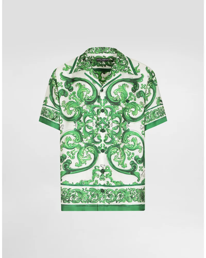 Dolce & Gabbana Hawaiihemd Aus Seidentwill Majolika-print - Mann Hemden Drucken Drucken