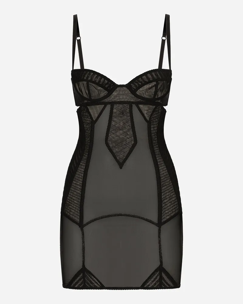 Dolce & Gabbana Minikleid Aus Tüll Mit Details Im Miederdesign - Frau Kleider Schwarz Black