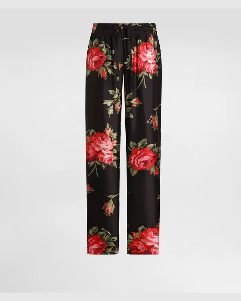 Dolce & Gabbana Hose Vanity Aus Twill Mit Rosenbouquet-print - Frau Hosen Und Shorts Mehrfarbig Mehrfarbig