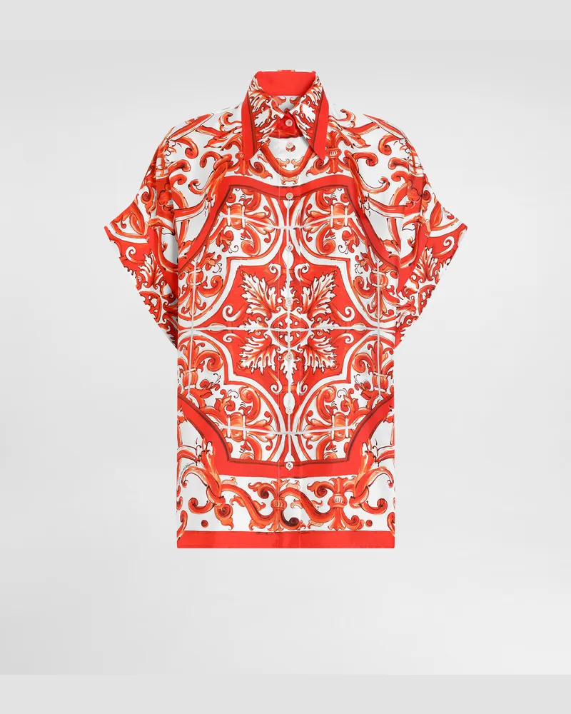 Dolce & Gabbana Hemd Aus Seide Mit Majolika-print - Frau Blusen Und Tops Mehrfarbig Mehrfarbig