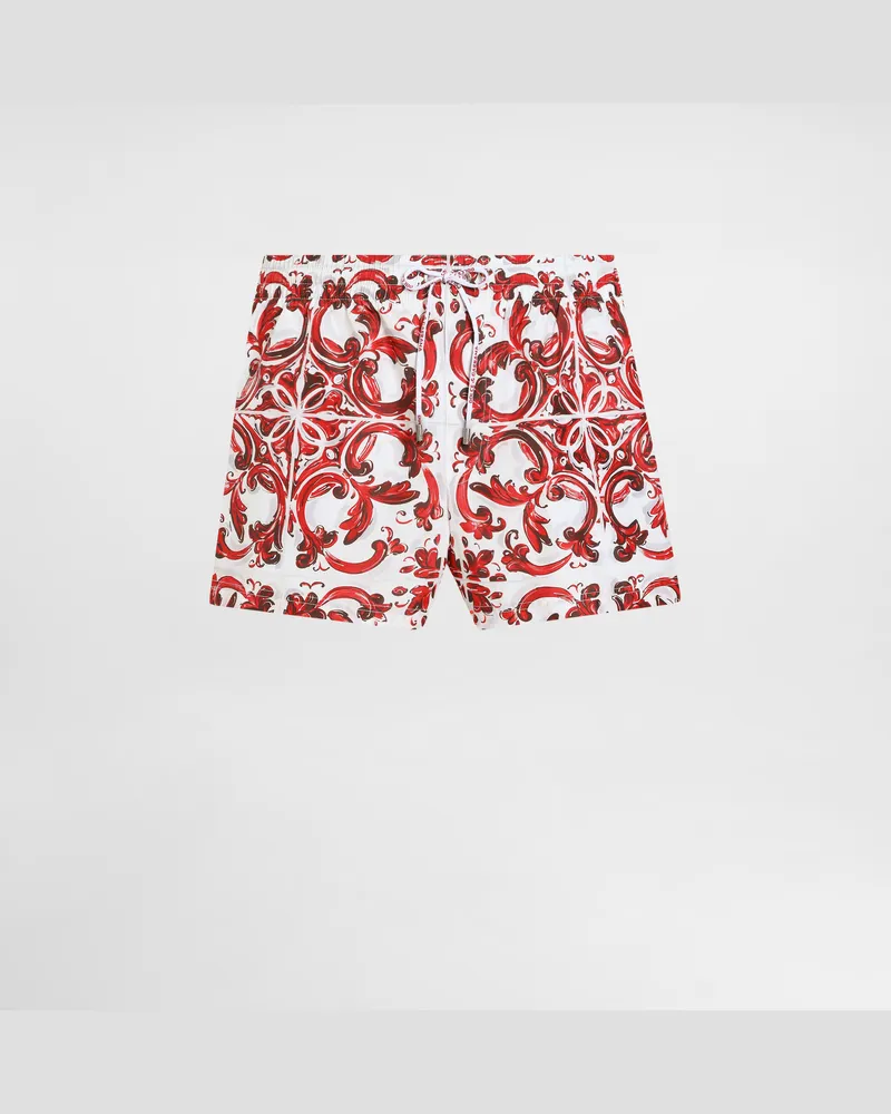Dolce & Gabbana Kurze Badeboxershorts Mit Majolika-print - Mann Beachwear Mehrfarbig Mehrfarbig