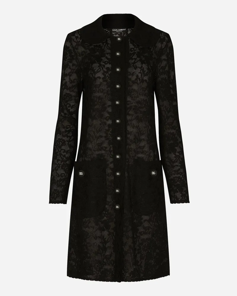Dolce & Gabbana Mantel Im Ajourmuster - Frau Blazer Schwarz Spitze Schwarz
