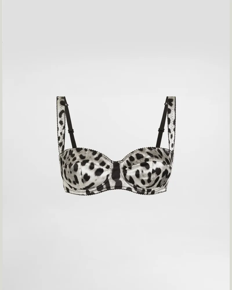 Dolce & Gabbana Balconette-bh Aus Satin Leoprint - Frau Unterwäsche Drucken Satin Drucken