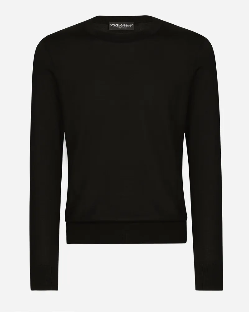 Dolce & Gabbana Rundhalspullover Aus Seide Mit -logo - Mann Strickwaren Schwarz Schwarz