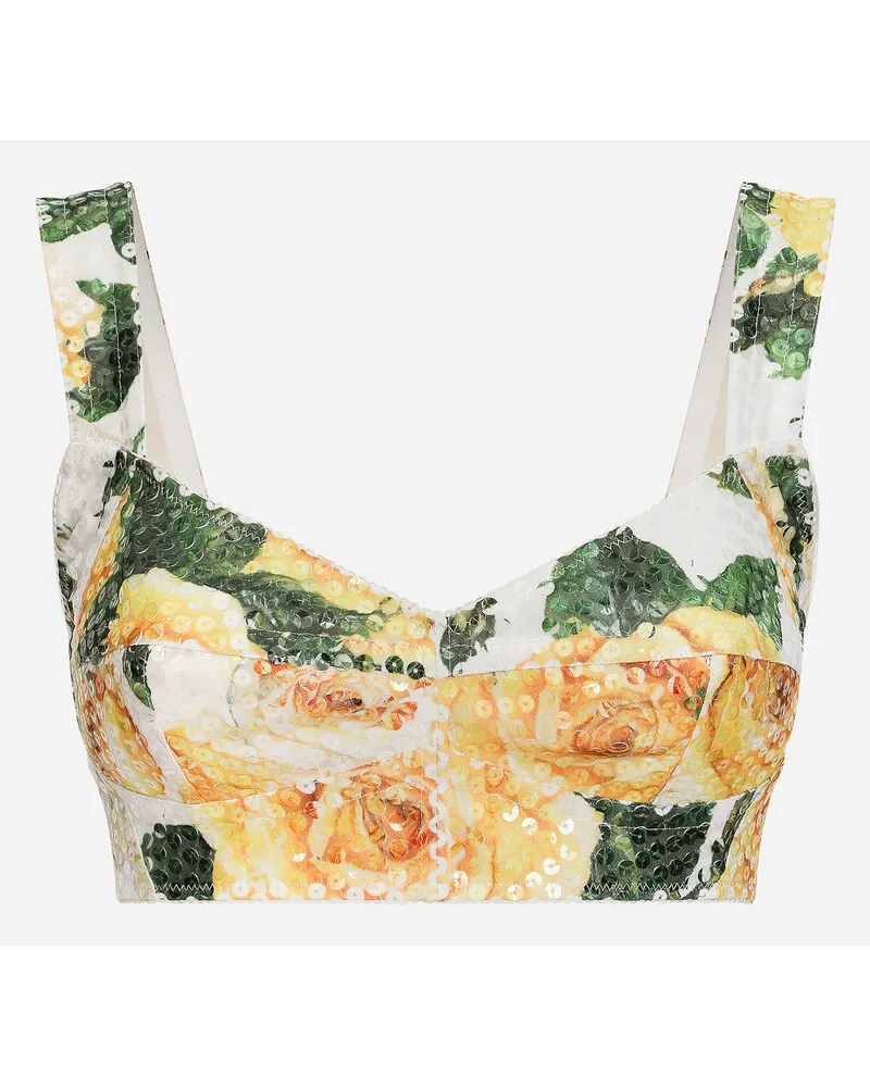 Dolce & Gabbana Paillettenbesticktes Bustier-Top Gelbe-Rosen-Print Drucken