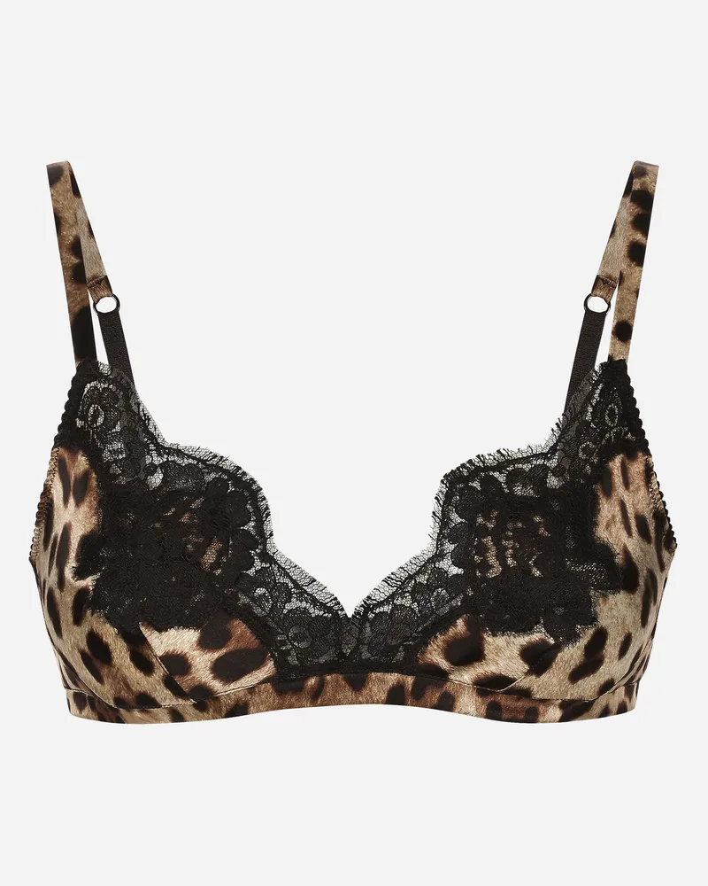 Dolce & Gabbana Soft-cup-bh Aus Satin Leoprint Mit Spitze - Frau Unterwäsche Animalprint Satin Animal-print