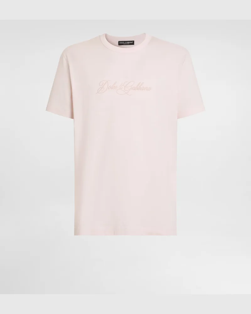 Dolce & Gabbana T-shirt Aus Baumwolle Mit Dg-stickerei - Mann T-shirts Und Polos Pink Pink