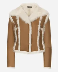 Dolce & Gabbana Kurze Jacke in Shearling-Optik Beige