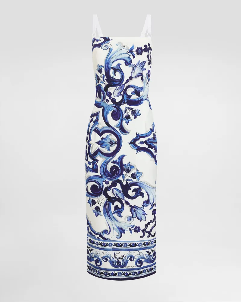 Dolce & Gabbana DG EXCLUSIVE  Kleid Aus Seide Mit Majolika-print - Frau Kleider Blau Seide Drucken