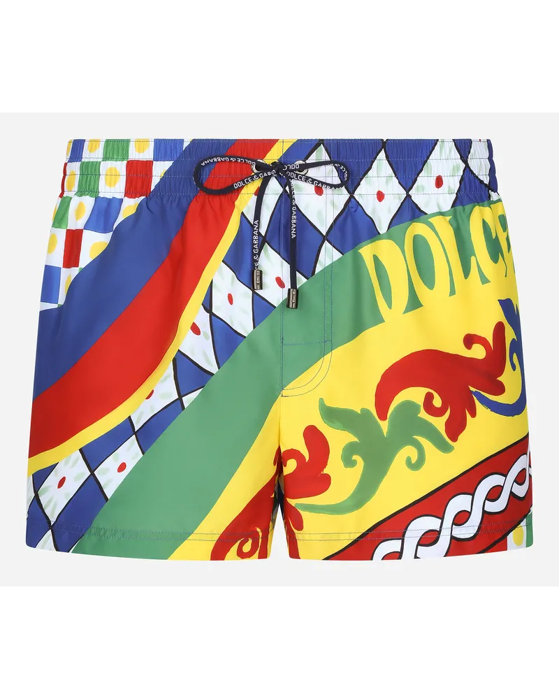 Dolce & Gabbana Short Swim Trunks With Carretto Print Mehrfarbig