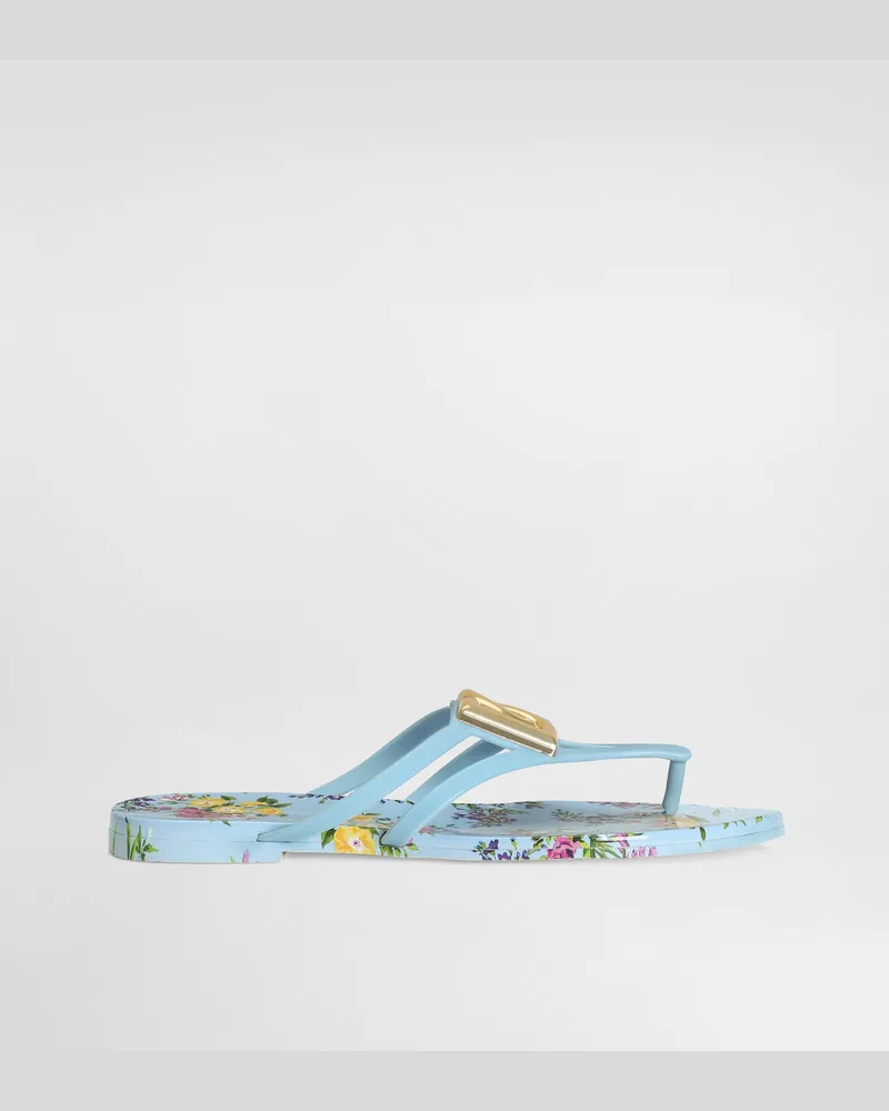 Dolce & Gabbana Rubber Beachwear Slides With Logo And Little Flowers Print - Frau Pantoletten Und Mules Multicolor Multicolor