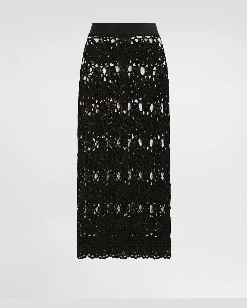 Dolce & Gabbana Rock Mit Häkelstrick - Frau Collection Schwarz Schwarz