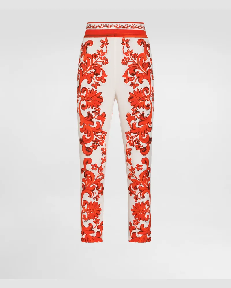 Dolce & Gabbana Capri-leggings Aus Charmeuse Mit Majolika-print - Frau Hosen Und Shorts Mehrfarbig Mehrfarbig