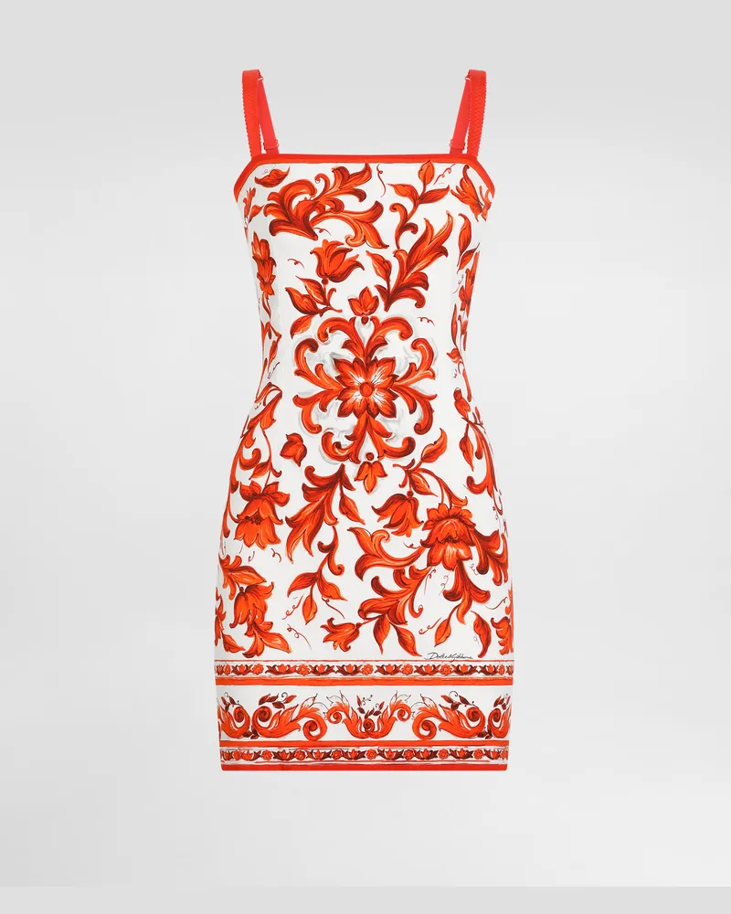 Dolce & Gabbana Kleid Aus Charmeuse Mit Majolika-print - Frau Kleider Mehrfarbig Mehrfarbig