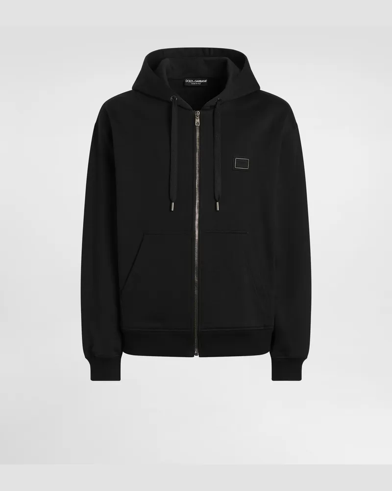 Dolce & Gabbana Kapuzen-sweatshirt Aus Baumwolle Mit Logo-plakette - Mann Sweatshirts Schwarz Schwarz
