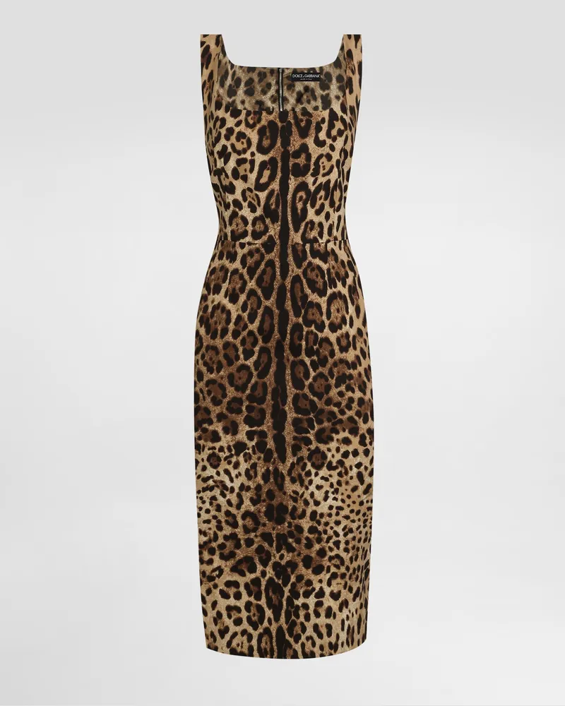 Dolce & Gabbana Midikleid Aus Charmeuse Leoprint - Frau Kleider Animalprint Seide Animal-print