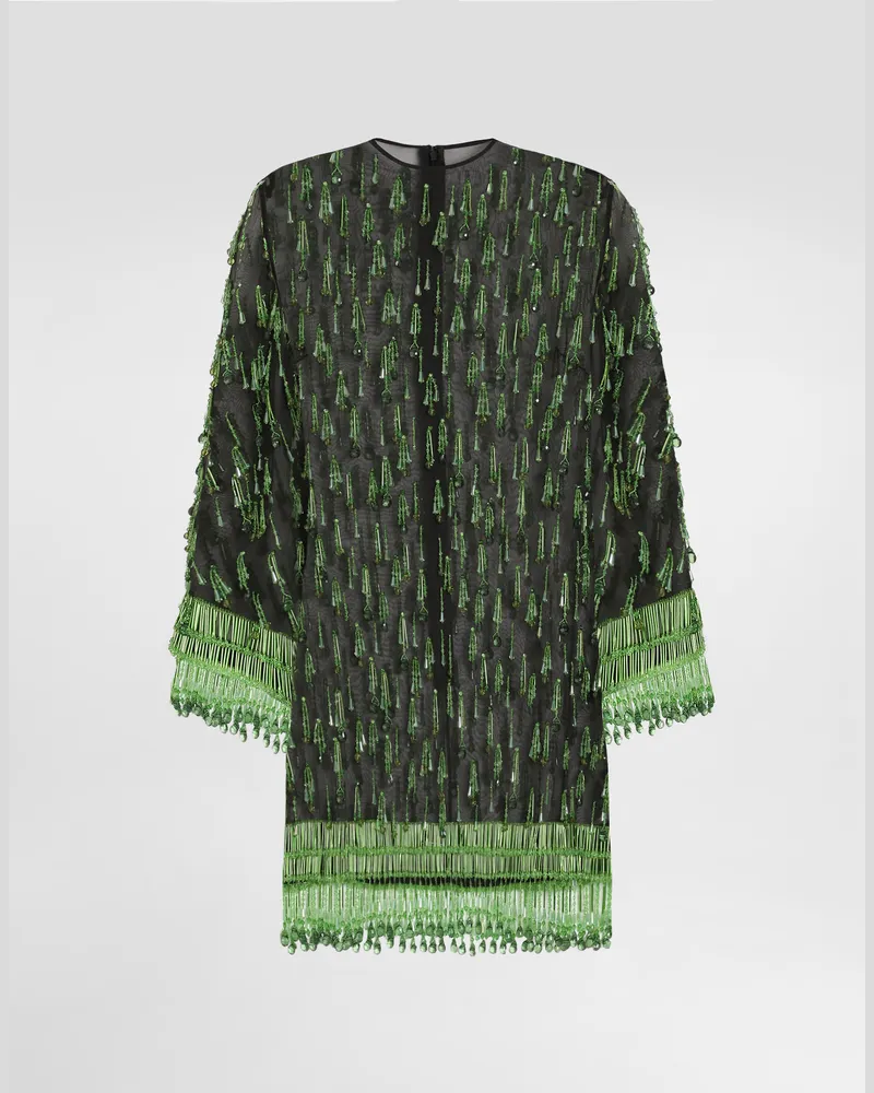 Dolce & Gabbana Short Flared Organza Dress With Embroidery - Frau Kleider Mehrfarbig Multicolor