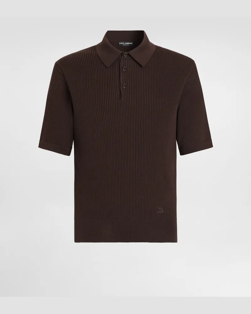 Dolce & Gabbana Micro-rib Cotton Polo Shirt - Mann Strickwaren Braun Braun