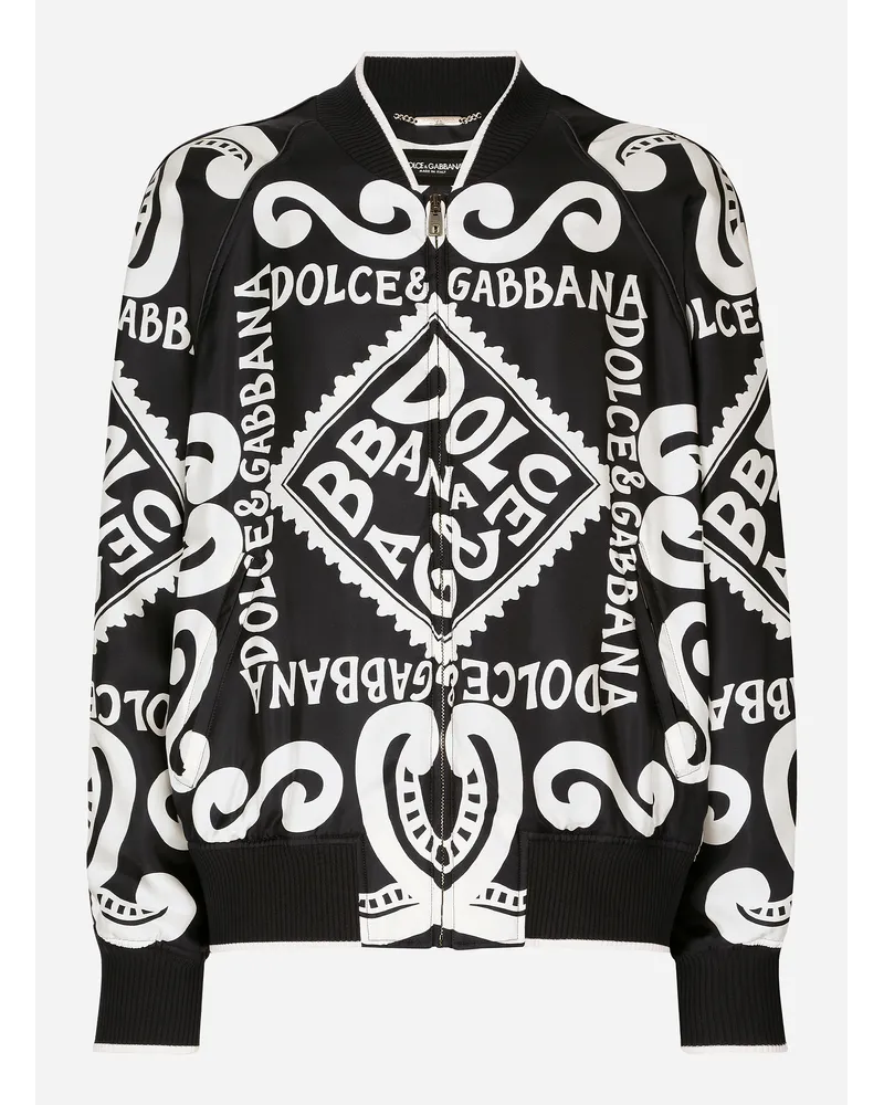 Dolce & Gabbana Bomberjacke aus Seide Print Marina Blau