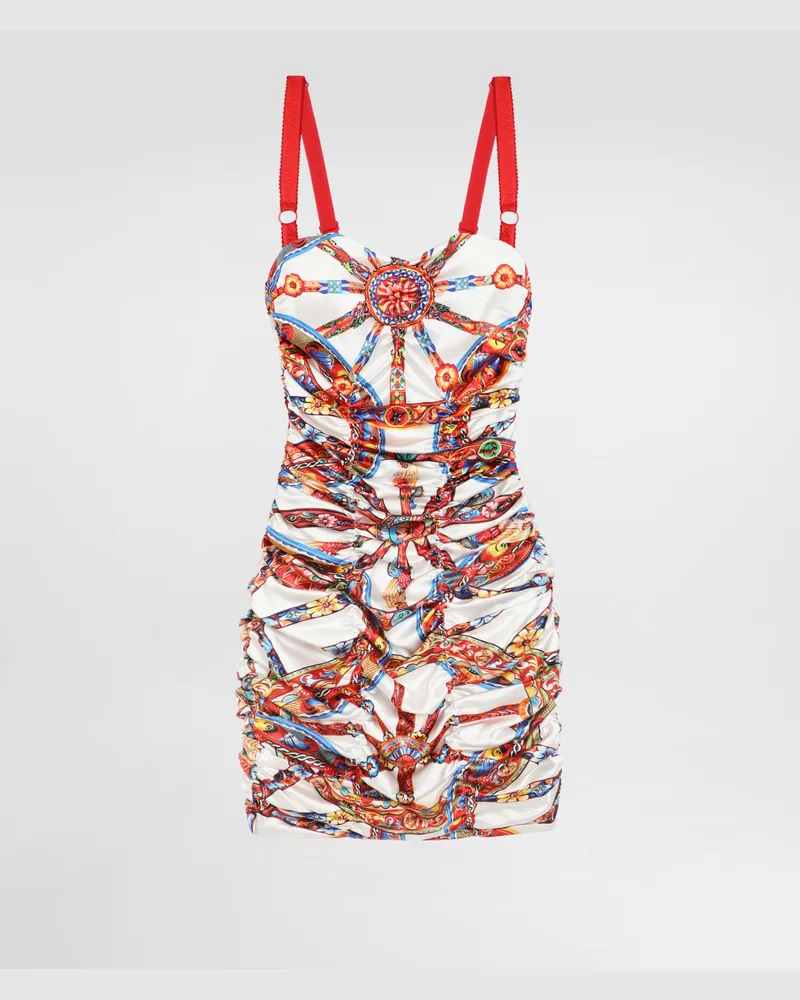 Dolce & Gabbana Kleid Aus Satin Mit Carretto-print - Frau Kleider Mehrfarbig Mehrfarbig