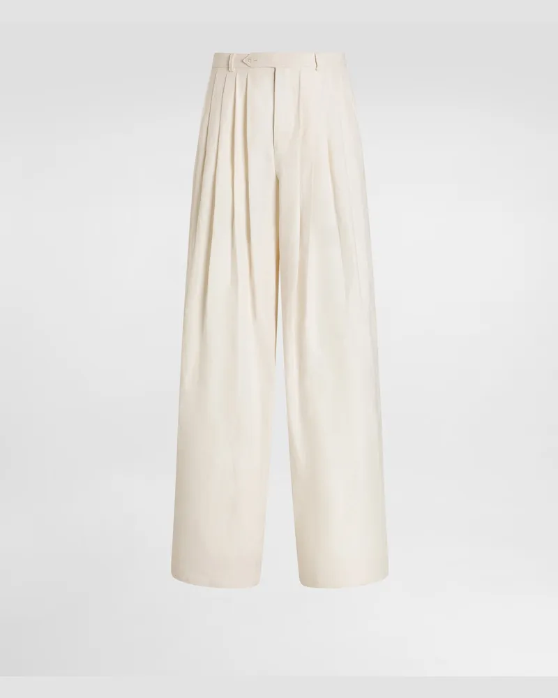 Dolce & Gabbana Baumwoll-leinen-hose Mit Bundfalten - Mann Hosen Und Shorts Wei White