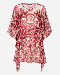 Dolce & Gabbana Kurzer Kaftan aus Chiffon Majolika-Print Mehrfarbig