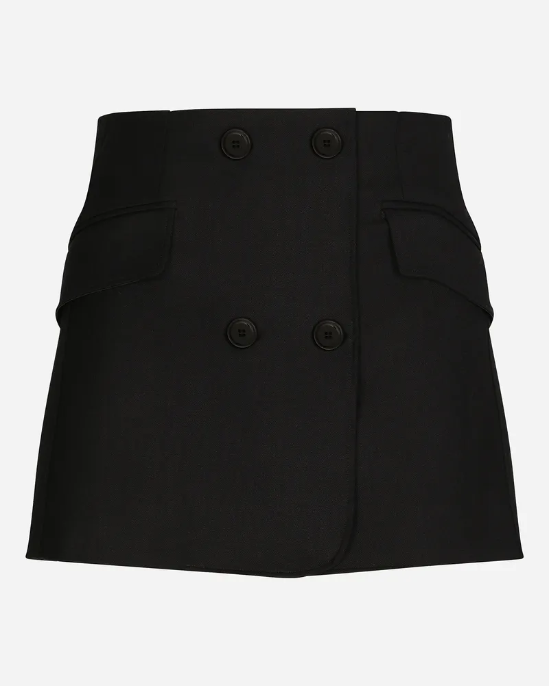 Dolce & Gabbana Mini-wickelrock Aus Twill - Frau Röcke Schwarz Wolle Schwarz